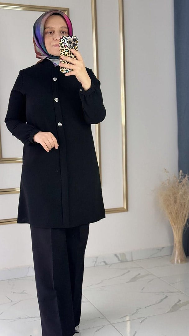 Taş Detaylı Siyah Tunik FRY