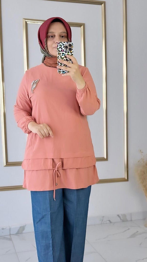 Taş Detaylı Somon Tunik FRY