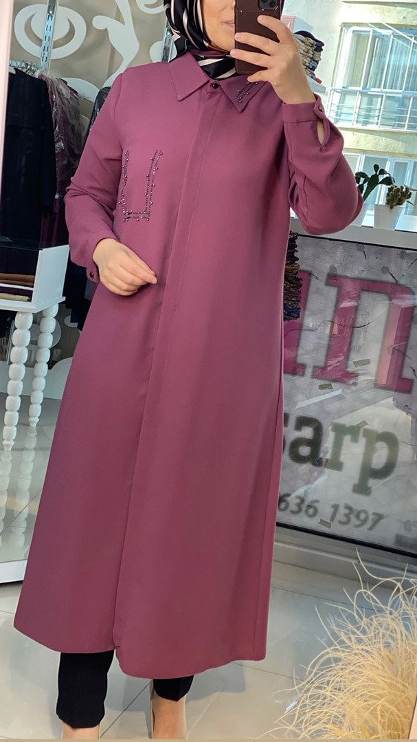 Taş Detaylı Uzun Gül Tunik FRY