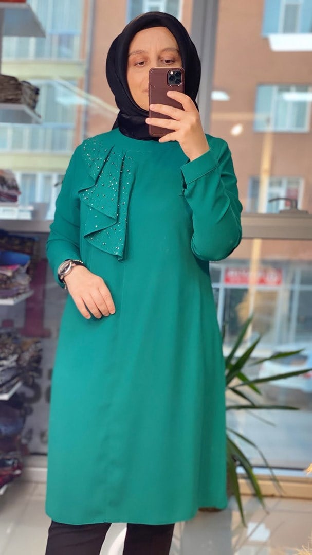 Volan Detaylı Yeşil Tunik FRY