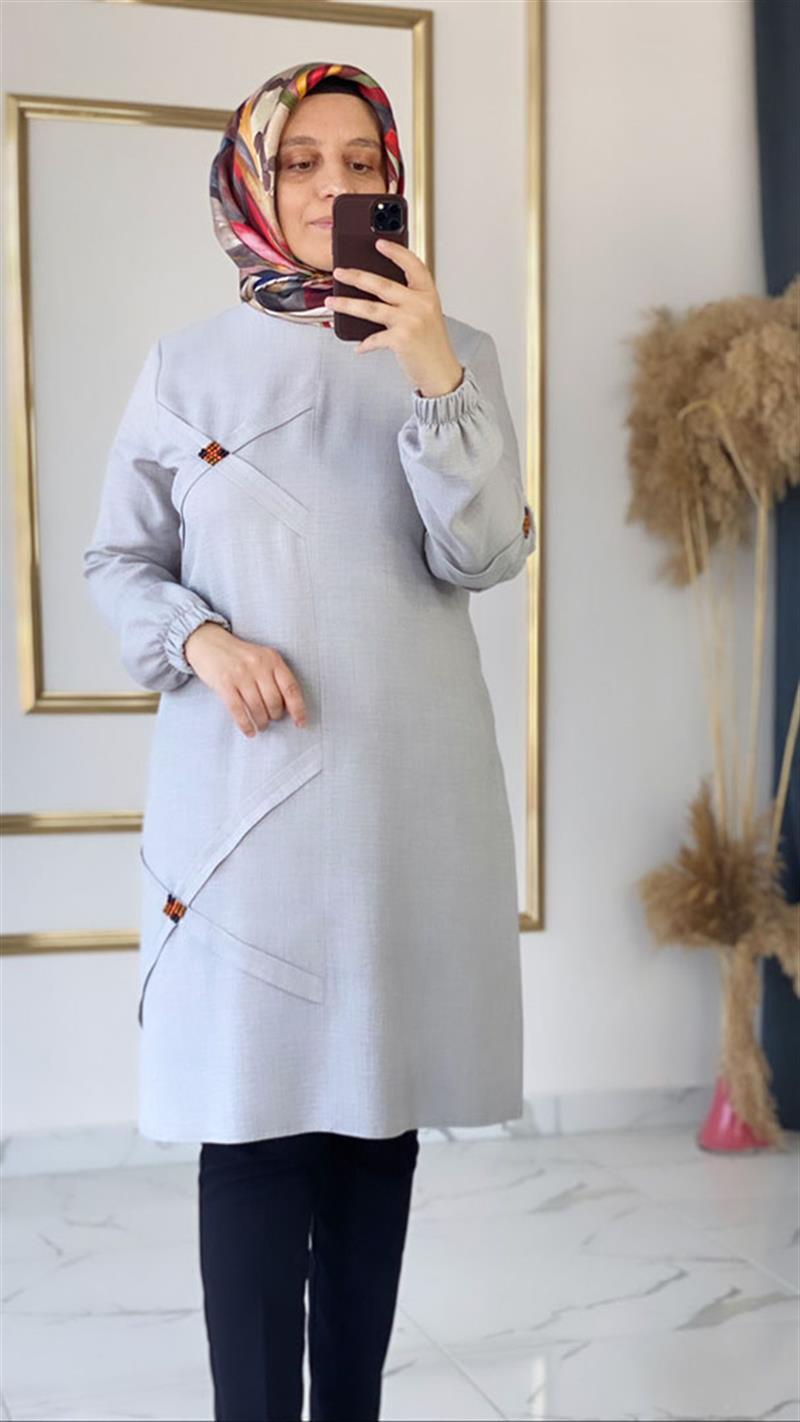 Wonna Yazlık Keten Gri Tunik FRY2748