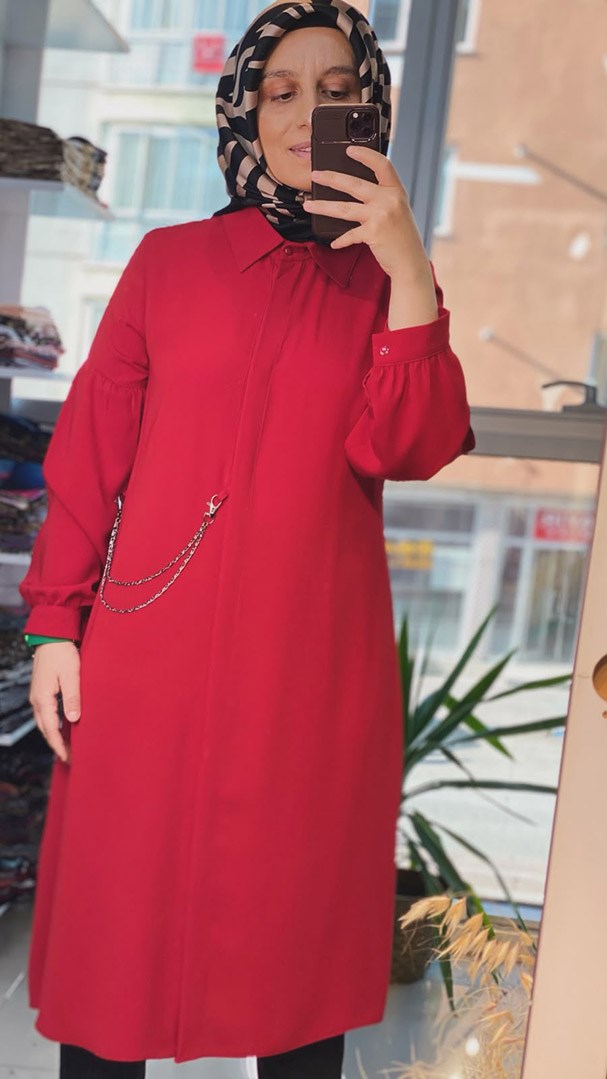 Zincir Detaylı Kırmızı Tunik FRY