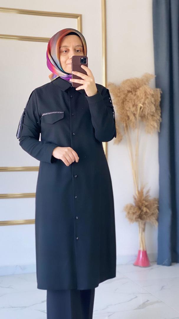 Zincir Detaylı Siyah Tunik FRY