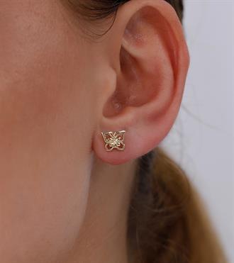 Altın Kelebek Vidalı Küpe