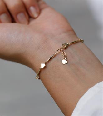 Altın Kalpli Çubuk Bileklik