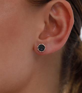 Siyah Çiçek Vidalı Küpe