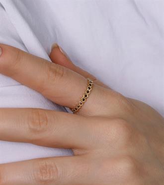 Kahve Taşlı Petek Dizilim Yüzük