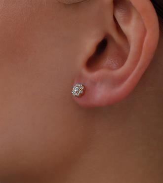 Firuzeli Çiçek Vidalı Küpe