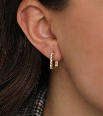 Taşlı Çizgili Kare Küpe