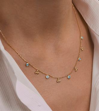 Firuze ve Tomurcuk Sıralı Kolye