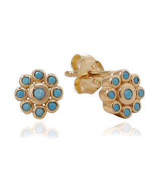 Firuzeli Çiçek Vidalı Küpe