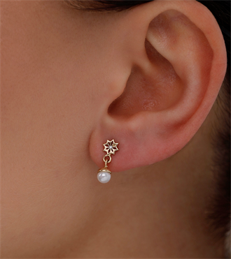 İncili Kartanesi Vidalı Küpe