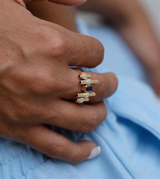 Lacivert Bagetli Solo Yüzük