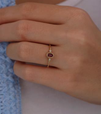 Pembe Taşlı Vintage Yüzük