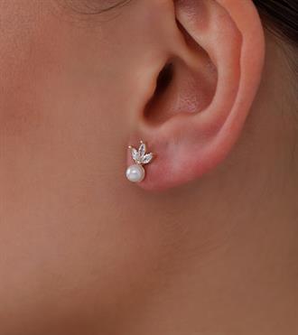 İncili Lotus Vidalı Küpe