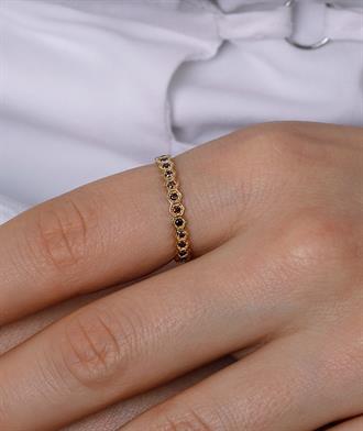 Kahve Taşlı Petek Dizilim Yüzük