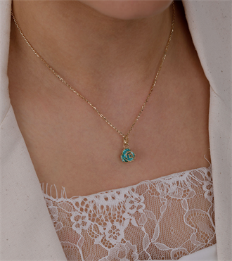 İtalyan Gül Kolye-Turkuaz