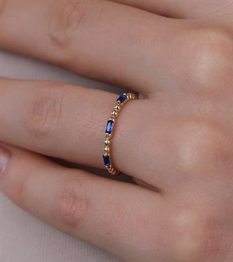 Lacivert Bagetli Top Top Yüzük