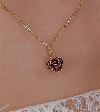 İtalyan Gül Kolye-Bordo
