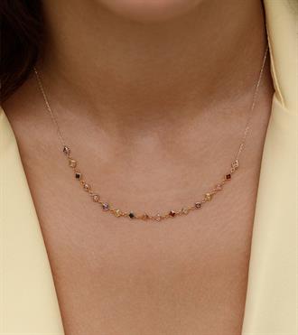 Renkli Kare Taşlı Kolye