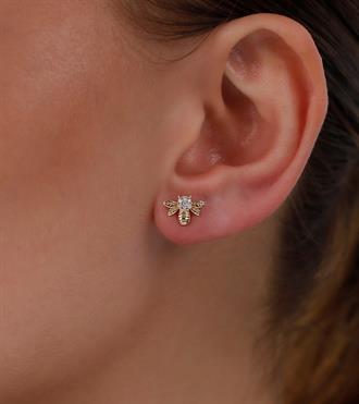 Taşlı Arı Vidalı Küpe