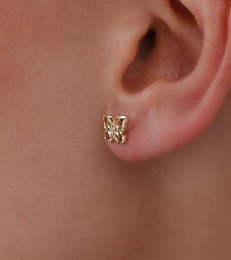 Altın Kelebek Vidalı Küpe