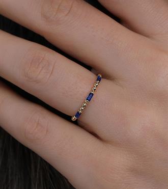 Lacivert Bagetli Top Top Yüzük