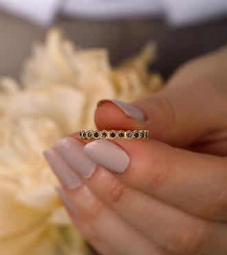 Kahve Taşlı Petek Dizilim Yüzük