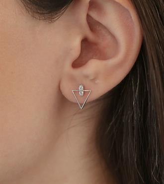 Taşlı Üçgen Tasarım Küpe