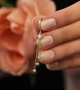 Zincirli Tektaş Halka Küpe