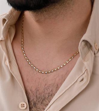 Beyaz Şeritli Ezme Zincir Kolye