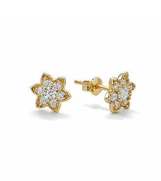 Taşlı Çiçek Altın Küpe