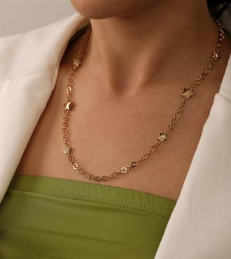 Yıldızlı Tasarım Zincir Mix Kolye