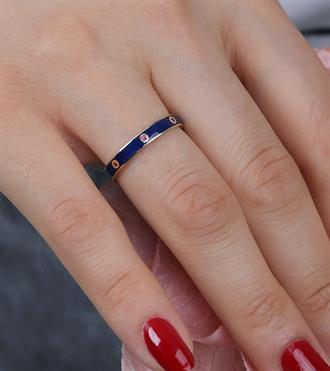 Pembe Taşlı Lacivert Yüzük