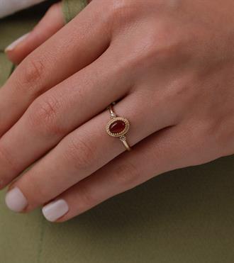 Bordo Taşlı Vintage Yüzük