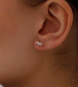 Motifli Lotus Altın Küpe