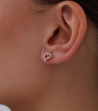 Taşlı Kalp Vidalı Küpe