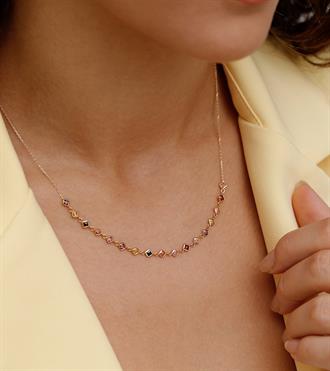 Renkli Kare Taşlı Kolye