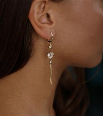 Zincirli Kalp Kilit Küpe