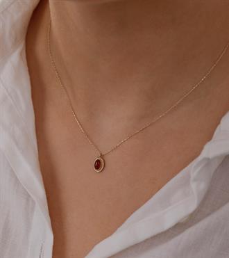 Bordo Taşlı Vintage Kolye