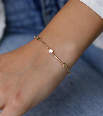 Altın Kalpli Çubuk Bileklik