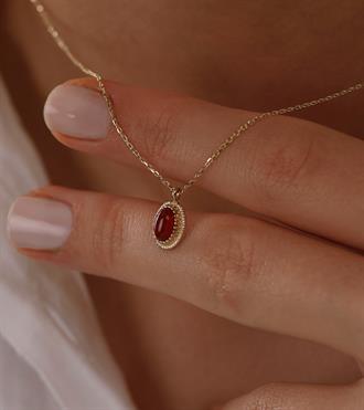 Bordo Taşlı Vintage Kolye