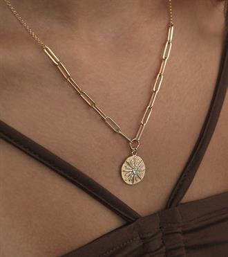 Taşlı Madalyon Kolye