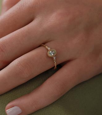 Mint Taşlı Vintage Yüzük
