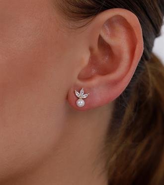 İncili Lotus Vidalı Küpe