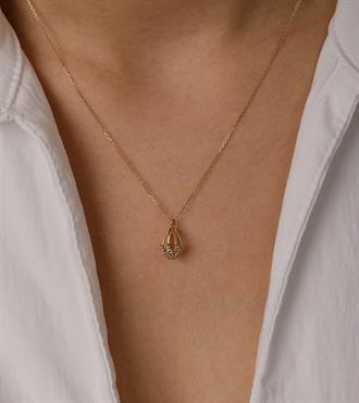 Taşlı Damla Kafes Kolye