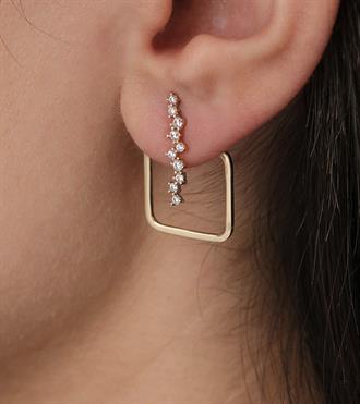 Kare Detaylı Taşlı Tasarım Küpe