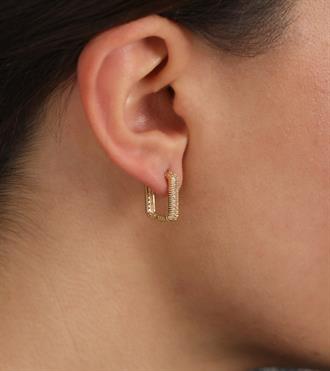 Taşlı Çizgili Kare Küpe