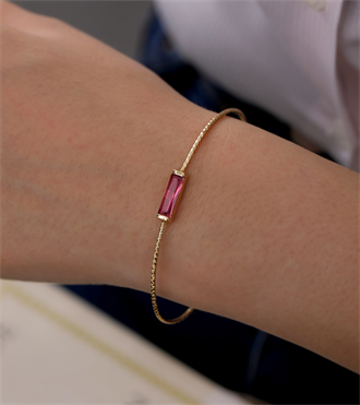 Pembe Taşlı Mini Dövme Bilezik