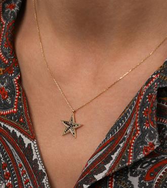 Siyah Taşlı Yıldız Kolye